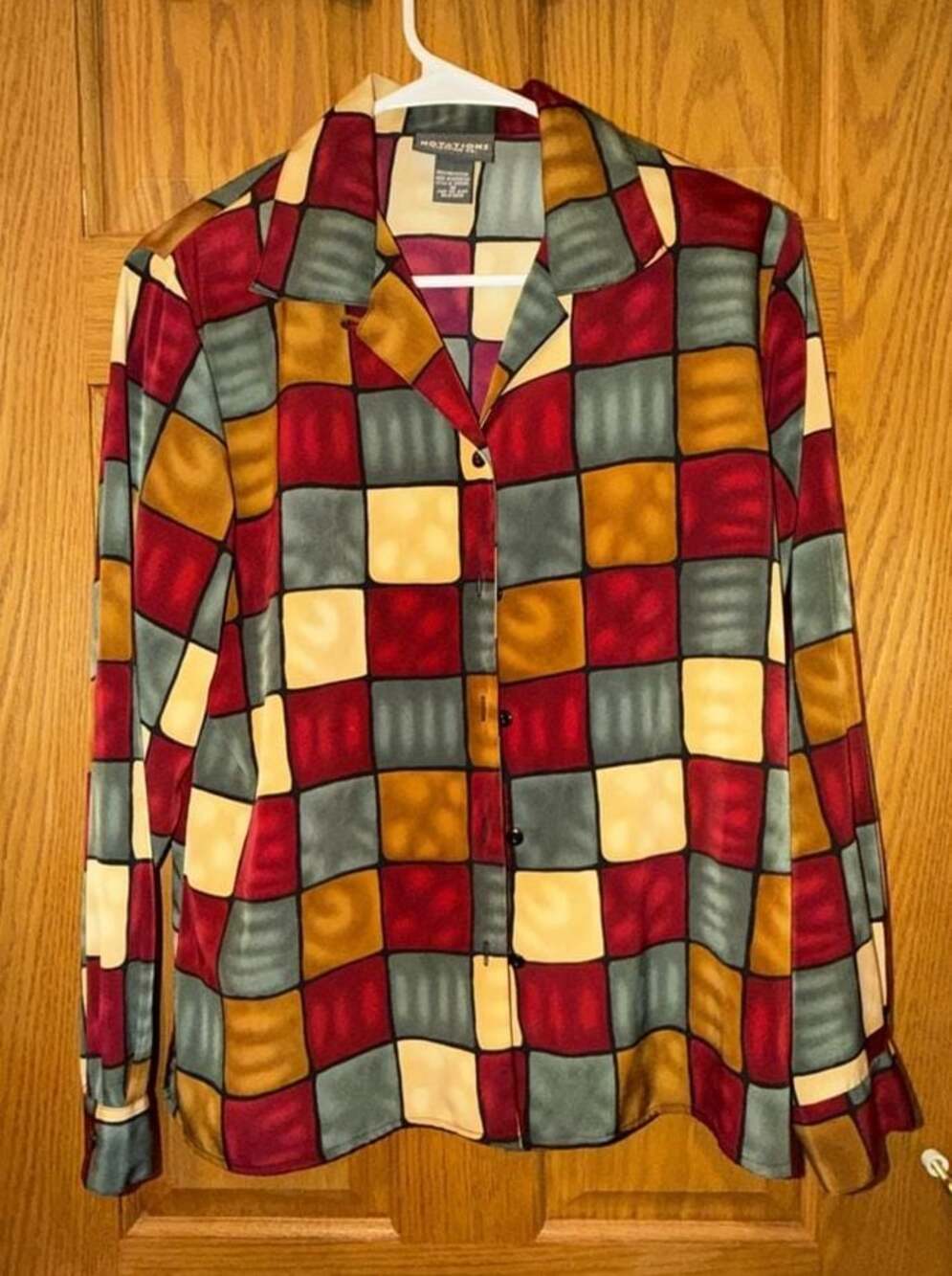 Notations Clothing Co. Geometric Color Block Button-Up Blouse